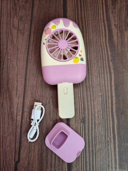 Popsicle Shape Mini Handheld Fan – 3 Speed Modes, Type-C Charging, Desk Stand